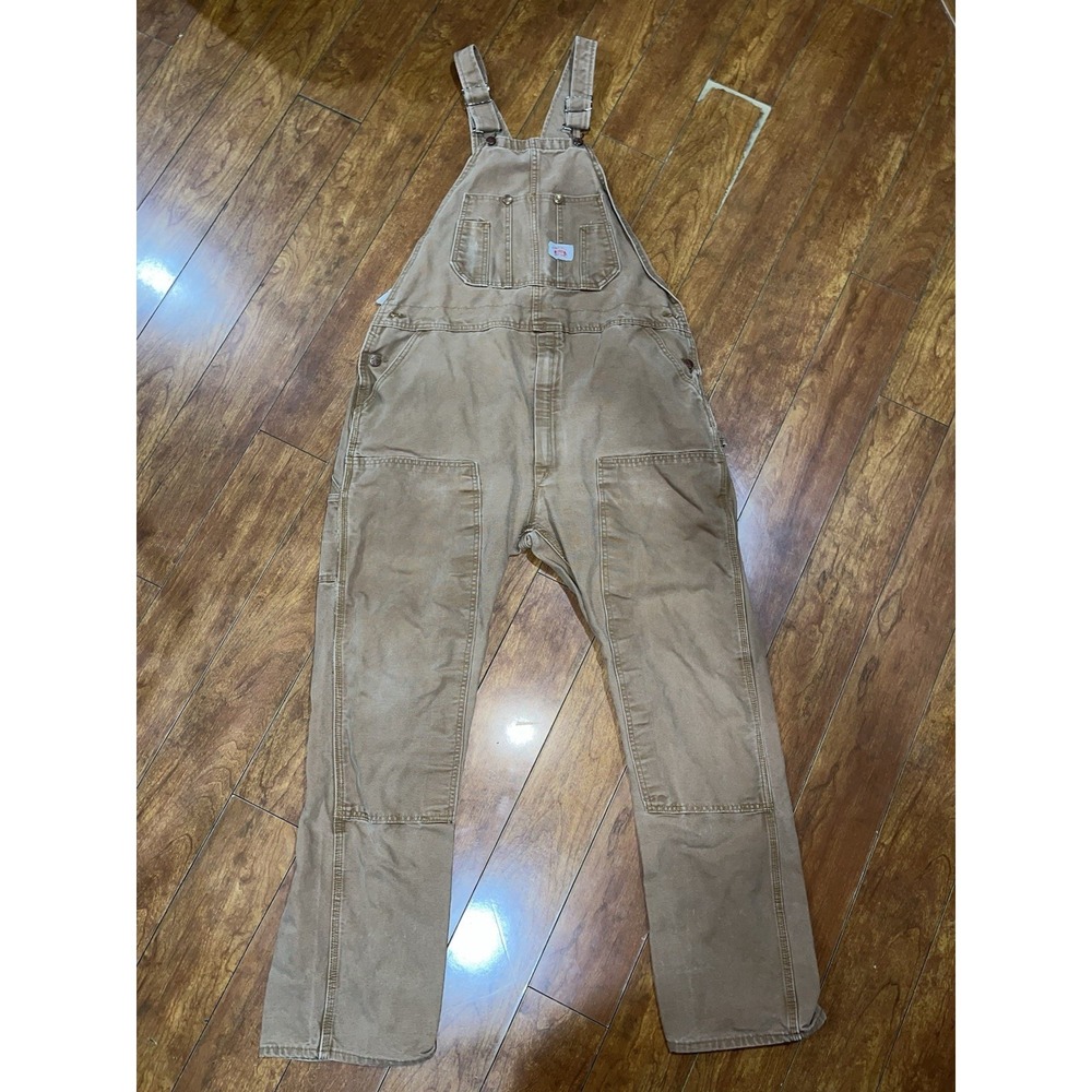 Vintage Round House Dungarees Mens 40x32 Brown Canvas Overall Carpenter Workwear